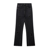 Stripped Ripped Denim Black Jeans